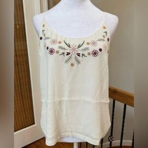 Floral Embroidered White Tank Top